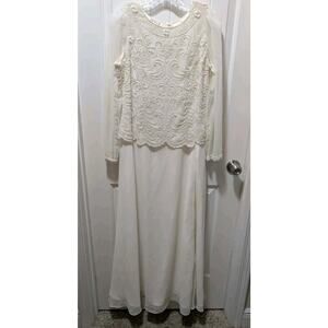 Vintage JKARA Beaded Ivory Lace Beaded Top & Layered Bottom Dress Women's 10